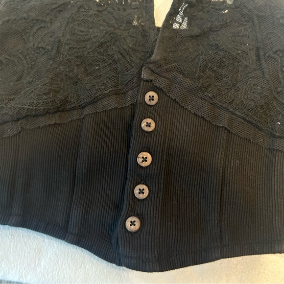Free People have my heart corset top in black button front crop top lace - Picture 6 of 11